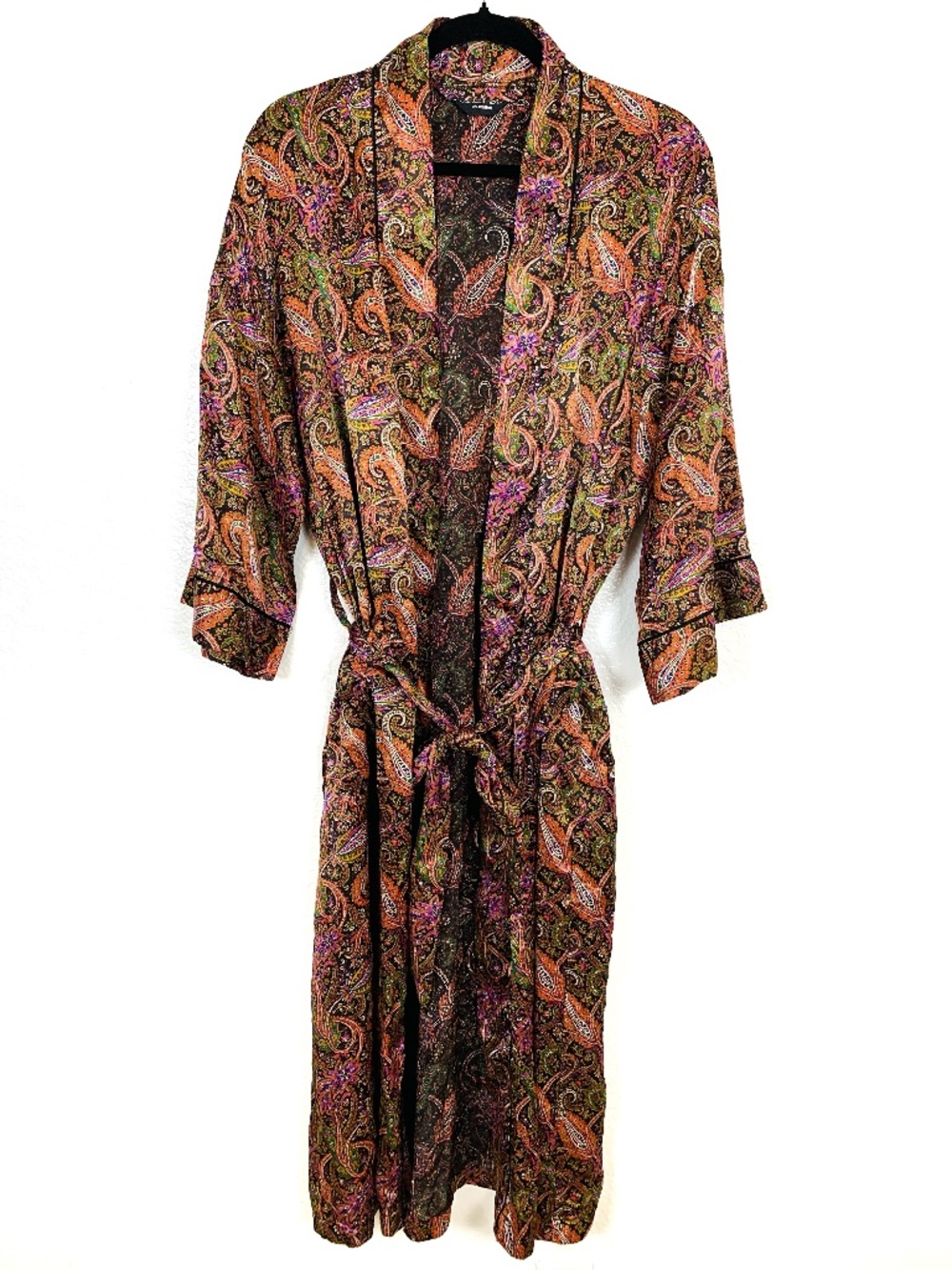 Vintage Christian Dior Monsieur Mens Paisley Robe One Size Tie Belt Pockets 80's